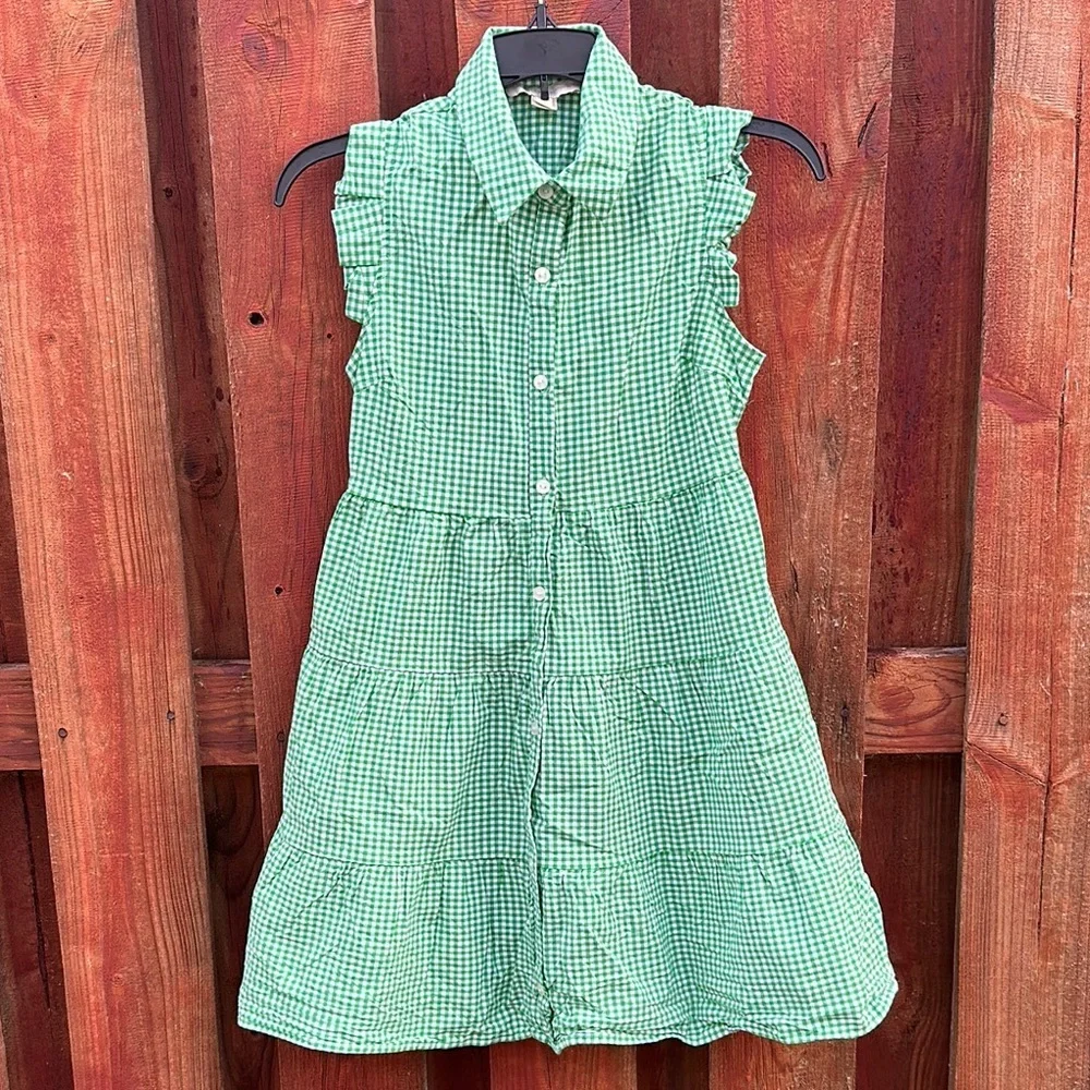 Monteau Girl Green Gingham Tiered Summer Dress — Kids Size Small S (7/8)